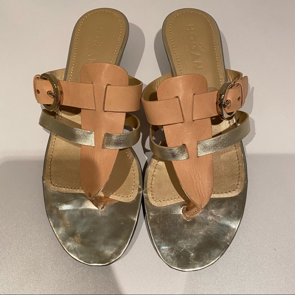 Hogan Gold/Tan Leather Sandals 37
